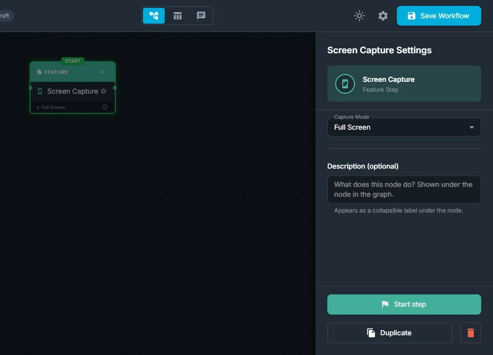Screen Capture node with Full Screen capture mode visible