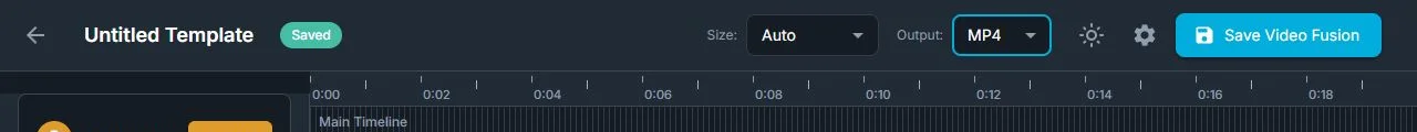 Video Builder header with Size and Output selectors and the Save Video Fusion button
